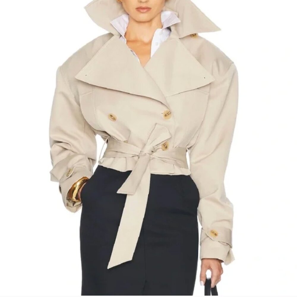 BEST Helsa Oversized Cropped Trench Coat Jacket XSmall Chino Khaki Quiet Lux - Picture 4 of 12